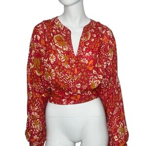Rachel Zoe Shirt Women's Medium Long Sleeve Floral Tie Waist NEW